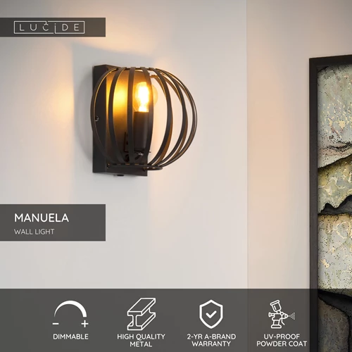 Lucide MANUELA - Wall light - 1xE14 - Black - USP